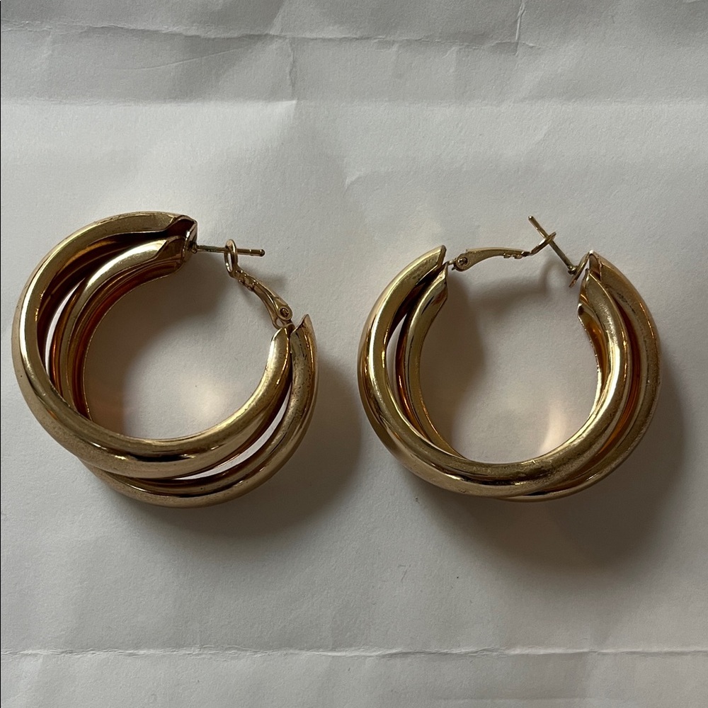 Gold double-Row Hoop Earrings - Women Jewelry